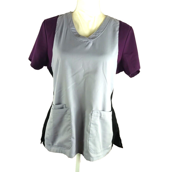 Grey's Anatomy Active Women's Scrub Top Size Medium Gray Purple Medical - Picture 1 of 6